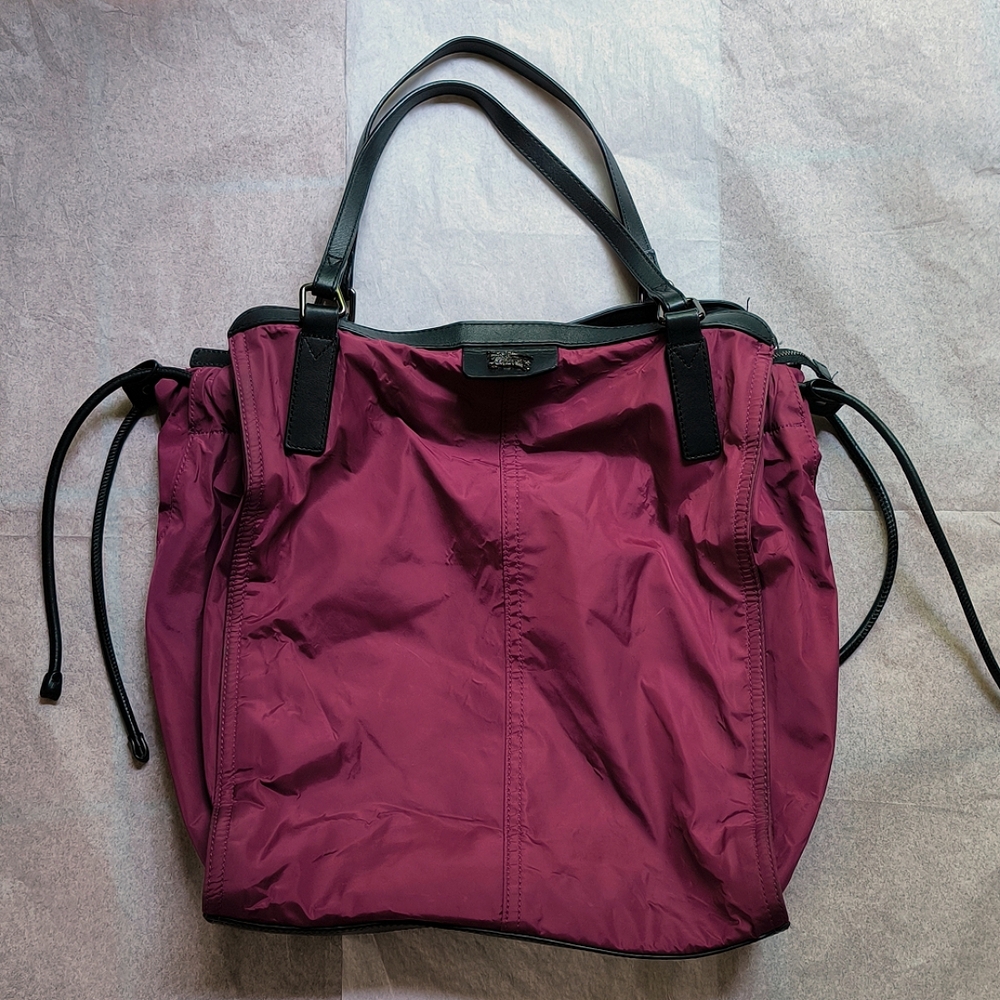 Burberry Buckleigh nylon tote bag with leather trim in dark red